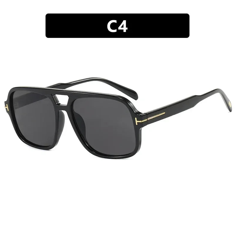 Vintage Klassieke Designer Dubbele Brug Vierkante Zonnebril Vrouwen Voor Mannen Mannelijke Luxe Zonnebril Punk Grote Frame Shades UV400