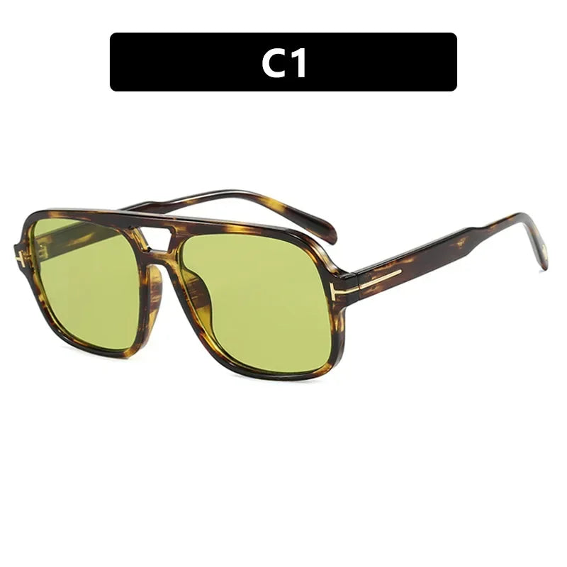 Vintage Klassieke Designer Dubbele Brug Vierkante Zonnebril Vrouwen Voor Mannen Mannelijke Luxe Zonnebril Punk Grote Frame Shades UV400