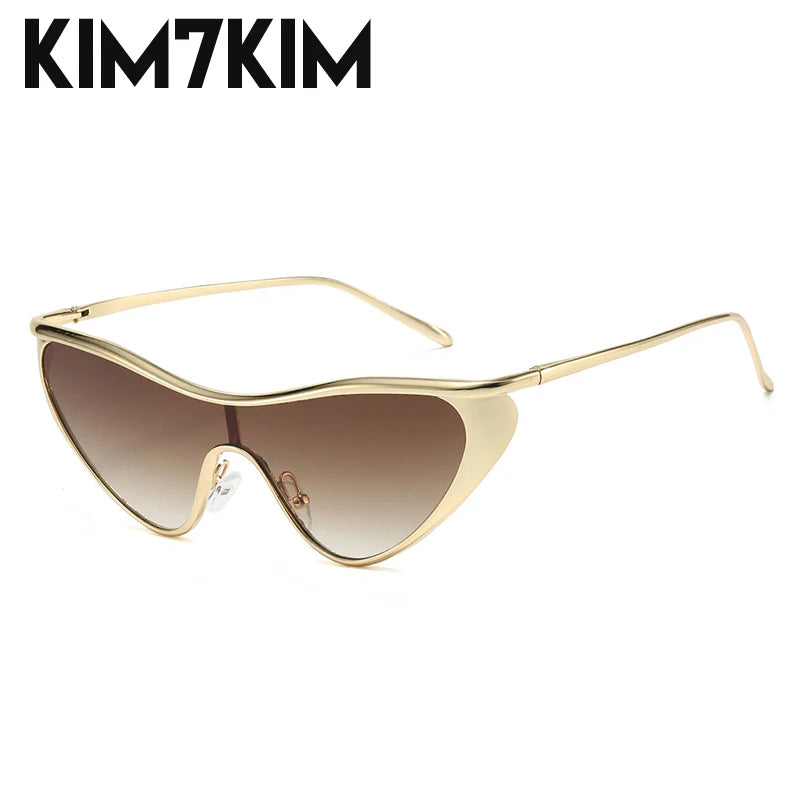 Y2K Punk Cat Eye Zonnebril Vrouwen 2025, Luxe Merk Steampunk Een Stuk Zonnebril Voor Lady Vintage Shield Eyewear UV400 Shades