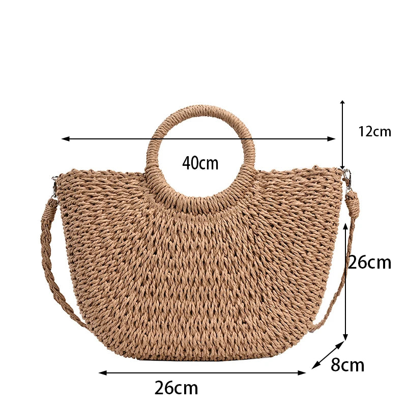 Stro Geweven Handtassen Voor Vrouwen Handgemaakte Reizen Kust Strandtas Zomer Nieuwe Handvat Emmer Tas Winkelen Draagtas Mand Bolsa