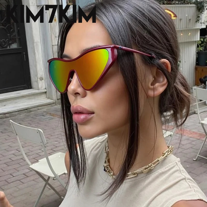 Y2K Punk Cat Eye Zonnebril Vrouwen 2025, Luxe Merk Steampunk Een Stuk Zonnebril Voor Lady Vintage Shield Eyewear UV400 Shades