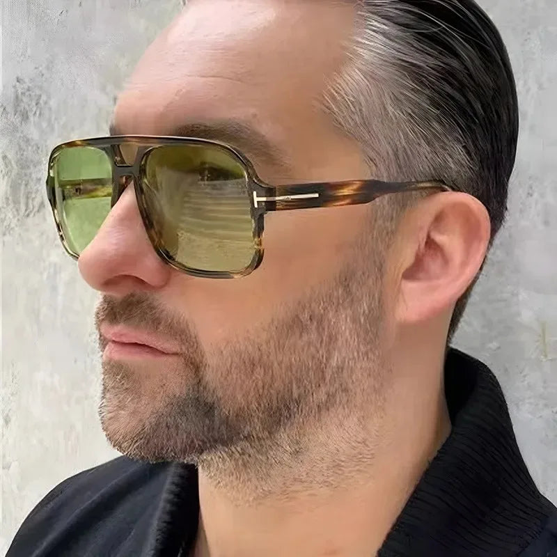 Vintage Klassieke Designer Dubbele Brug Vierkante Zonnebril Vrouwen Voor Mannen Mannelijke Luxe Zonnebril Punk Grote Frame Shades UV400