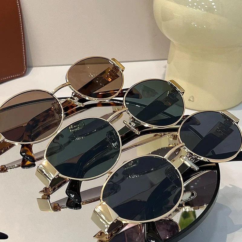 Retro metalen frame pilot ovale zonnebril dames heren merkontwerper vintage ronde zonnebril luxe jaren 90 groene lens tinten mannelijk