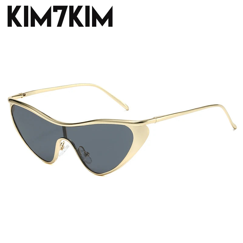 Y2K Punk Cat Eye Zonnebril Vrouwen 2025, Luxe Merk Steampunk Een Stuk Zonnebril Voor Lady Vintage Shield Eyewear UV400 Shades