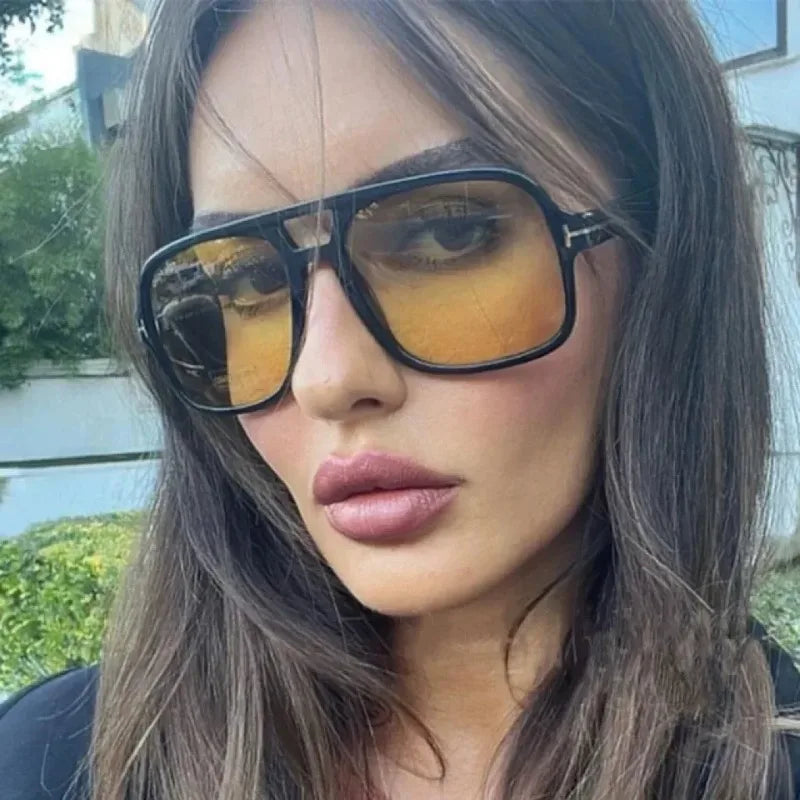 Vintage Klassieke Designer Dubbele Brug Vierkante Zonnebril Vrouwen Voor Mannen Mannelijke Luxe Zonnebril Punk Grote Frame Shades UV400