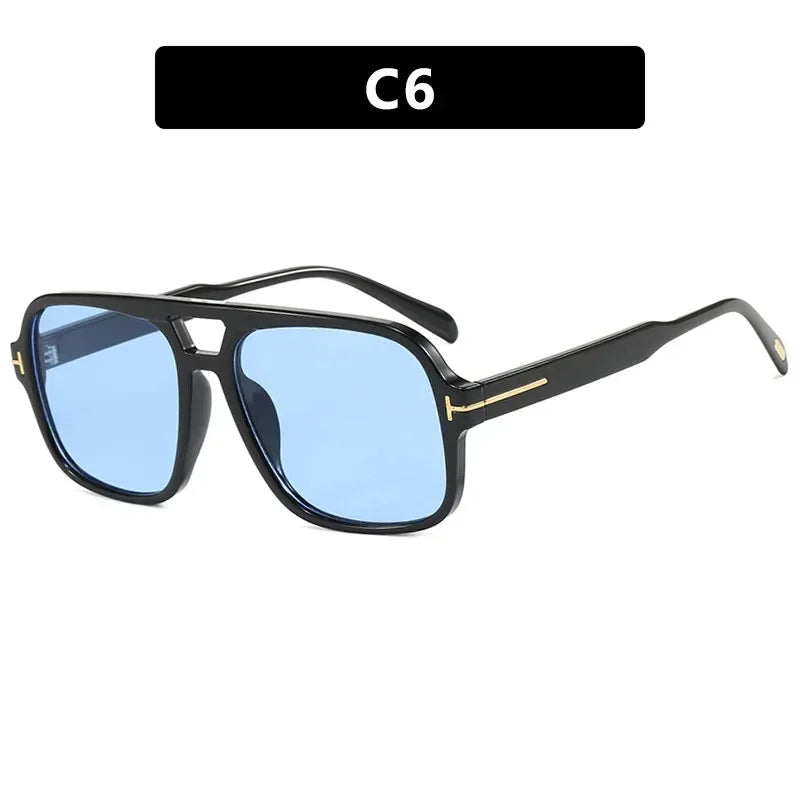 Vintage Klassieke Designer Dubbele Brug Vierkante Zonnebril Vrouwen Voor Mannen Mannelijke Luxe Zonnebril Punk Grote Frame Shades UV400