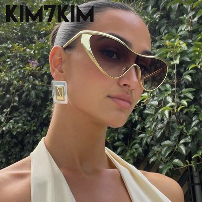 Y2K Punk Cat Eye Zonnebril Vrouwen 2025, Luxe Merk Steampunk Een Stuk Zonnebril Voor Lady Vintage Shield Eyewear UV400 Shades