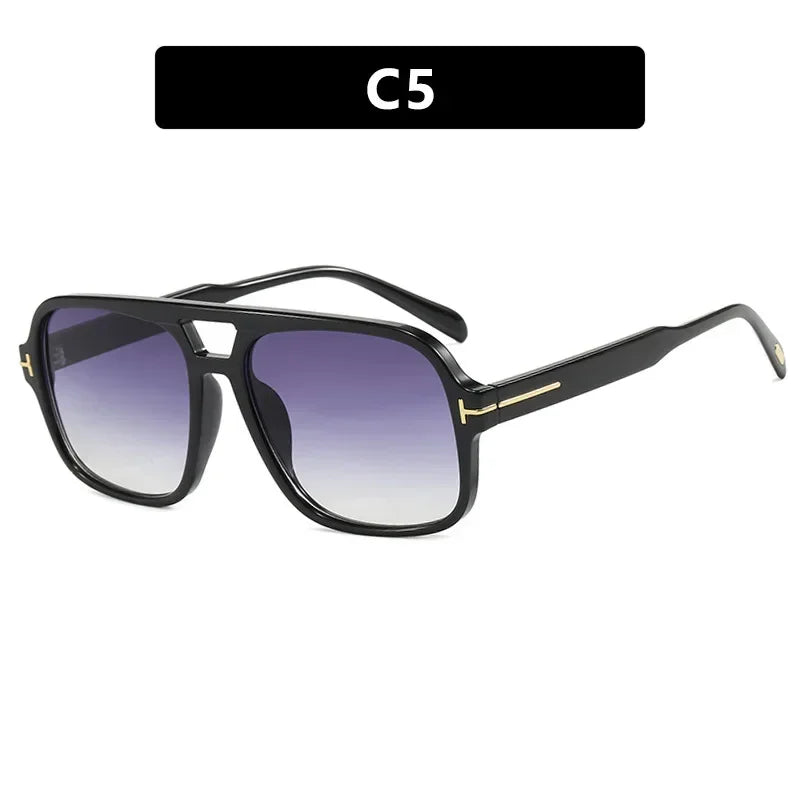 Vintage Klassieke Designer Dubbele Brug Vierkante Zonnebril Vrouwen Voor Mannen Mannelijke Luxe Zonnebril Punk Grote Frame Shades UV400