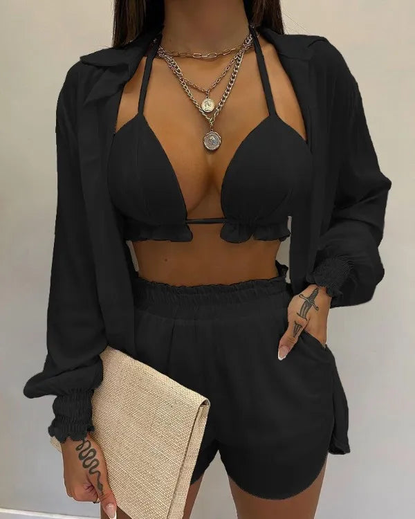 2024 Nieuwe Badpak Shorts Cover Up Zomer Drie Stukken Badmode Sexy Beachwear Hoge Taille Bikini Set Print Vrouwen badpak