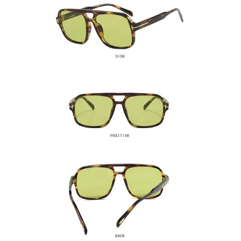 Vintage Klassieke Designer Dubbele Brug Vierkante Zonnebril Vrouwen Voor Mannen Mannelijke Luxe Zonnebril Punk Grote Frame Shades UV400