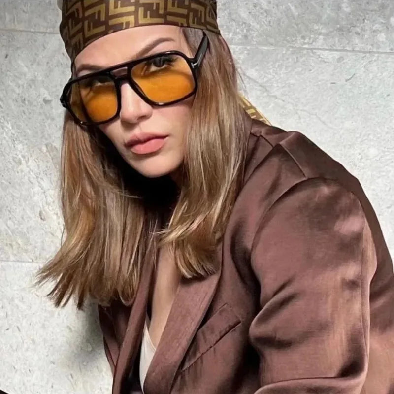 Vintage Klassieke Designer Dubbele Brug Vierkante Zonnebril Vrouwen Voor Mannen Mannelijke Luxe Zonnebril Punk Grote Frame Shades UV400