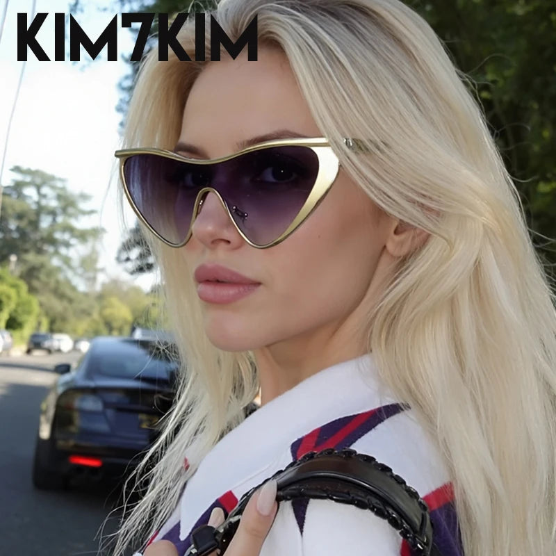 Y2K Punk Cat Eye Zonnebril Vrouwen 2025, Luxe Merk Steampunk Een Stuk Zonnebril Voor Lady Vintage Shield Eyewear UV400 Shades