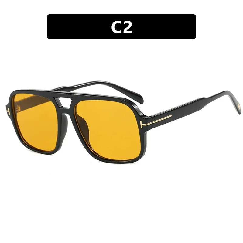 Vintage Klassieke Designer Dubbele Brug Vierkante Zonnebril Vrouwen Voor Mannen Mannelijke Luxe Zonnebril Punk Grote Frame Shades UV400