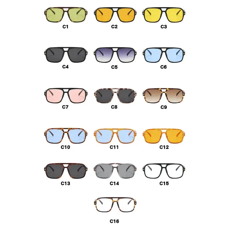 Vintage Klassieke Designer Dubbele Brug Vierkante Zonnebril Vrouwen Voor Mannen Mannelijke Luxe Zonnebril Punk Grote Frame Shades UV400