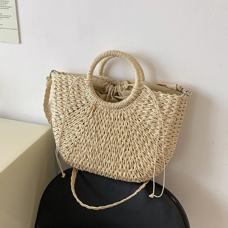 Stro Geweven Handtassen Voor Vrouwen Handgemaakte Reizen Kust Strandtas Zomer Nieuwe Handvat Emmer Tas Winkelen Draagtas Mand Bolsa