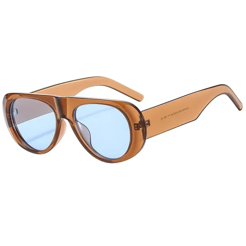 Nieuwe Ovale Zonnebril Vrouwen Mannen Stijlvolle Merk Designer Geometrische Zonnebril Vrouwelijke Mannelijke Plastic Grote Frame Outdoor Brillen