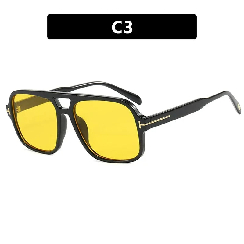 Vintage Klassieke Designer Dubbele Brug Vierkante Zonnebril Vrouwen Voor Mannen Mannelijke Luxe Zonnebril Punk Grote Frame Shades UV400