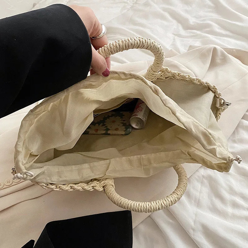 Stro Geweven Handtassen Voor Vrouwen Handgemaakte Reizen Kust Strandtas Zomer Nieuwe Handvat Emmer Tas Winkelen Draagtas Mand Bolsa