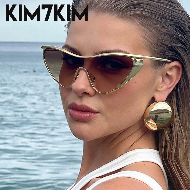 Y2K Punk Cat Eye Zonnebril Vrouwen 2025, Luxe Merk Steampunk Een Stuk Zonnebril Voor Lady Vintage Shield Eyewear UV400 Shades