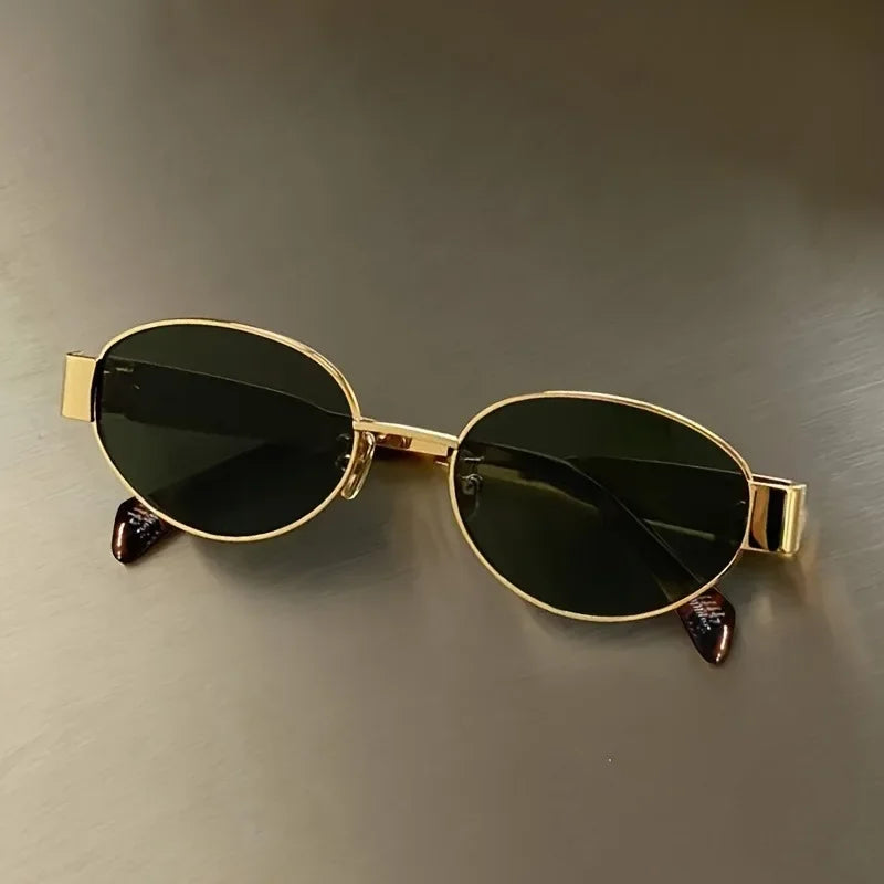 Retro metalen frame pilot ovale zonnebril dames heren merkontwerper vintage ronde zonnebril luxe jaren 90 groene lens tinten mannelijk