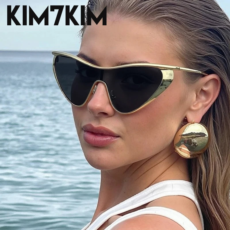 Y2K Punk Cat Eye Zonnebril Vrouwen 2025, Luxe Merk Steampunk Een Stuk Zonnebril Voor Lady Vintage Shield Eyewear UV400 Shades