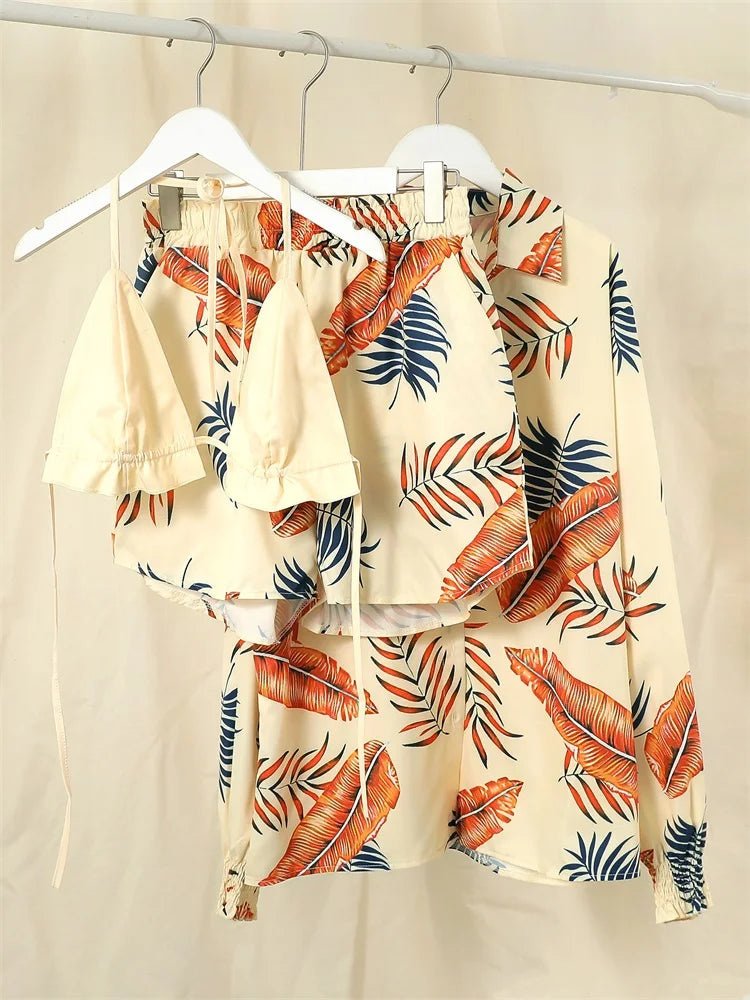 2024 Nieuwe Badpak Shorts Cover Up Zomer Drie Stukken Badmode Sexy Beachwear Hoge Taille Bikini Set Print Vrouwen badpak